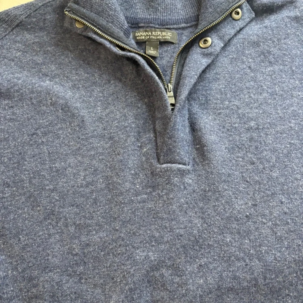 Banana Republic Mens Italian Yarn Quarter Zip Sweater Blue Large Mock Neck Knit